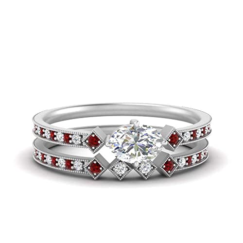 Bague de mariage pavée est ouest en argent et pierre de naissance ovale