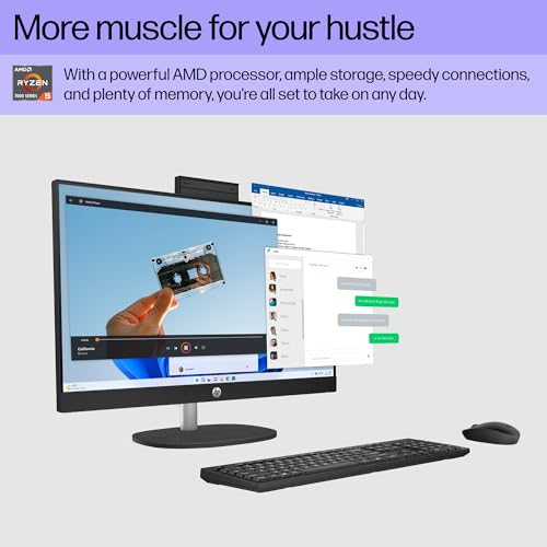 Image of HP 23.8 inch All-in-One Desktop PC, FHD Touchscreen, AMD Ryzen 5 7520U, 16 GB RAM, 1 TB SSD, AMD Radeon Graphics, Windows 11 Home, Jet Black, 24- cr0140 (2025)