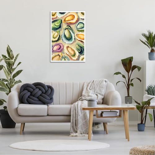 Image of Colorful Beachy Shell Canvas Wall Art Funny Coastal Oyster Shell Poster Abstract Summer Seaside Beach House Prints Painting For Home Living Room Kitchen Restaurant Wall Decor 16x24in Unframed