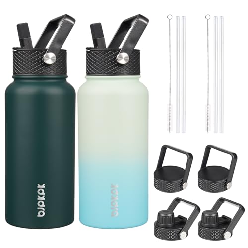 Image of BJPKPK 2 Pack 27oz Insulated Water Bottles with Straw Lids, Stainless Steel