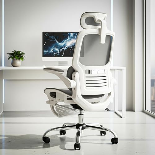 Drogo Ergonex Ergonomic Office Chair For Work From Home With Breathable Mesh, Armrest, 2D Headrest & Lumbar Support | Computer Chair For Study | Gaming Chair With Footrest & Heavy Duty Metal Base-Grey