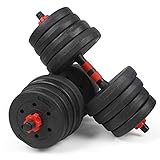 #DoYourSports Juego de Mancuernas Ajustables con Barra Adicional - Pesas Gimnasia en Casa - Entrenamiento de Fitness para Hombres y Mujeres - 30 kg Rojo