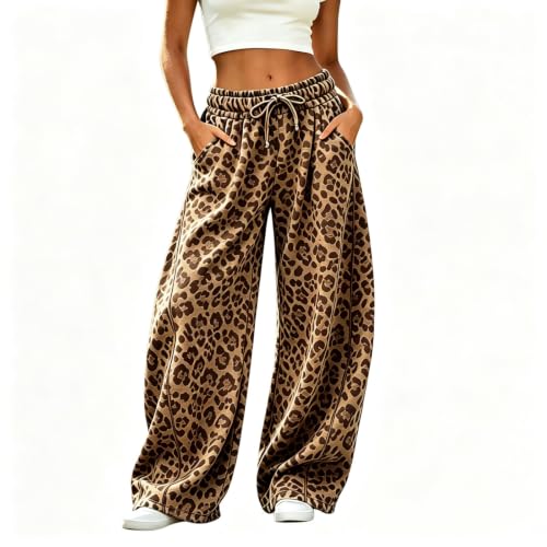 Baggy Leopard Sweatpants Cheetah Print Barrel Wide Leg Pants with Pockets - image 4