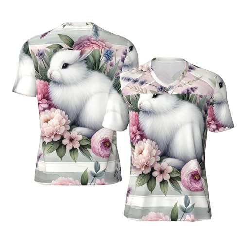 Stylish Athletic Sports Jersey Easter-Rabbits-Floral Men's Rugby Jersey Xx-Large Black