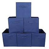 EZOWare Set of 6 Foldable Fabric Basket Bin Collapsible Storage Cube for Nursery Shelves Closet (Blue)