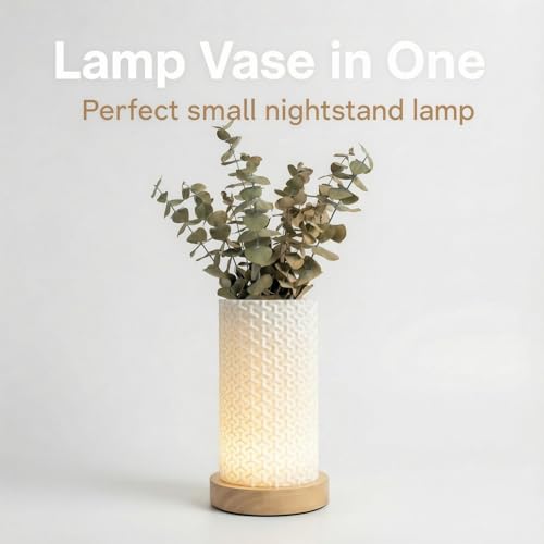 Image of Small Bedside Lamp for Nightstand, 3D Printed Mini Table Lamp, 3 Color Temperatures Warm to Cool White, Cozy Small Lamp for Bedroom Dorm Tight Spaces, Ash Wood Base, 8.8 Inch Tall - Bubble