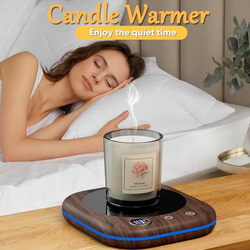 Image of Mug Warmer Upgraded,Coffee Mug Warmer for Desk LEDs Light 3 Temp Settings (113-167F) 1-12H Timer 4 H Auto Shut Off Beverage Cup Candle Warmer for Coffee Tea Milk(Wood Grain)