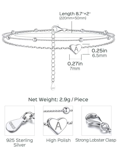 ChicSilver Sterling Silver Anklets for Women 925 Ankle Bracelets for Women Layered Heart Anklet With Beaded Anklets for Women - Image 6