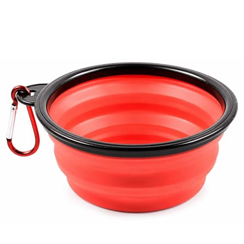 OcioDual Ciotola Pieghevole per Cani, Tazza Pieghevole da 350ml, Rosso, Ciotola per Gatti, Mangiatoia, Ciotola Portatile per Cani, Accessori per Cani, Piatto con Moschettone per Escursioni O Viaggi