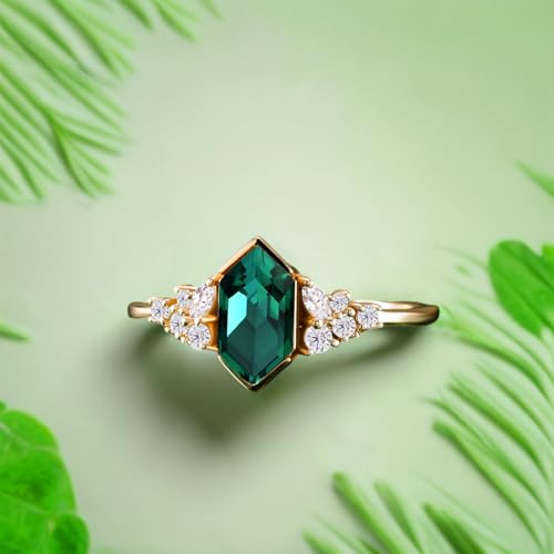 S925/10K/14K/18K Solid Gold Long Hexagon Gemstone Vintage Engagement Ring Unique Vine Gemstone Wedding Anniversary Ring Yellow Gold Bridal Ring2