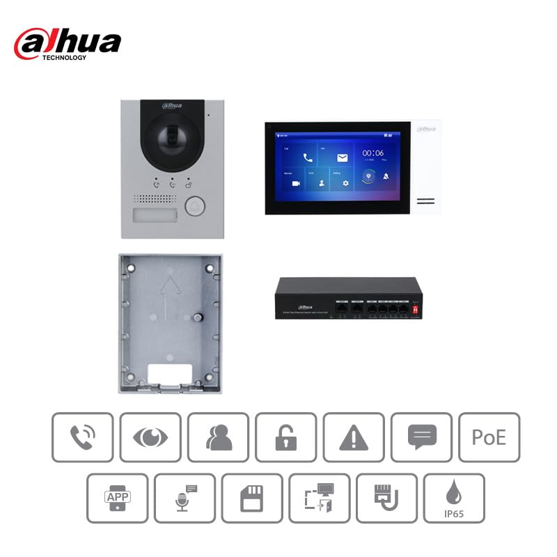 Kit Videocitofono IP Villa Montaggio a Superficie Postazione interna e Videocitofono e Switch PoE - KTP01L(S)