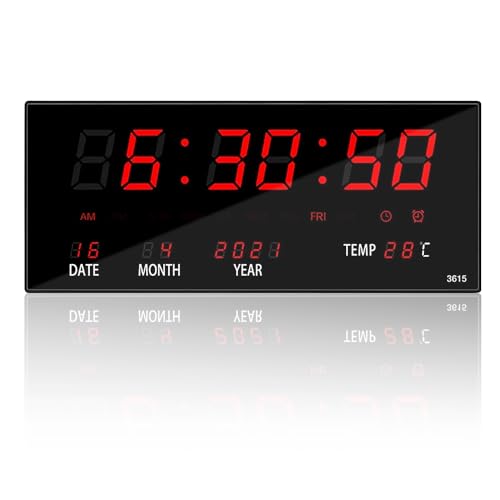 La mejor comparación de reloj digital barato los 5 más buscados. 46 IUJWDA Inicio Reloj de Pared Digital,Reloj de Pared Digital con visualización Grande,Reloj LED con Fecha, Temperatura y Semana,14.1 Pulgadas, Reloj Digital,Adecuado para la...