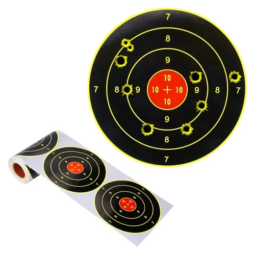 TFONSIGI 6 x 6 Splatter Shooting Targets Self Adhesive Bullseye Reactive Paper Fluorescent Round Shooting Target Stickers Instant Color Splatter for Target Practice (Bullseye+ 100 Pack)