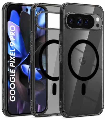 Image of Elzzi Anti Scratch Semi Translucent Cover for Google Pixel 9 Pro Case, Premium PC + TPU Magnetic Phone Cases Drop Proof, Compatible with Magsafe Slim Never Yellowing Shockproof