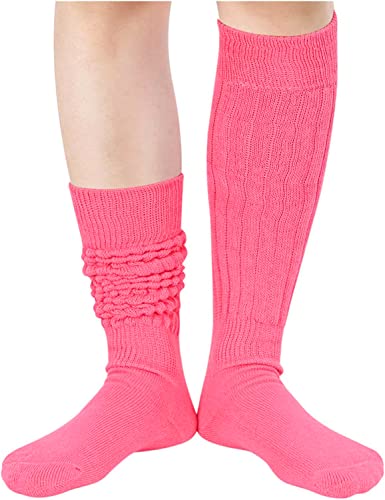 Sockfun Funny Slouch Socks Women, Novelty Slouchy Scrunch Scrunchy Scrunchie Scrunched Socks Teen Girl, Dark Pink Hot Pink #TOP3