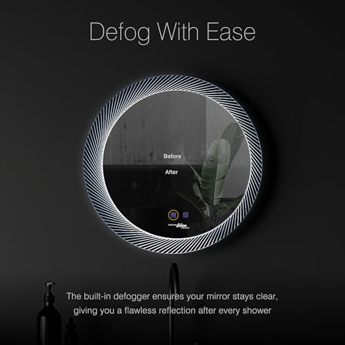 Image of Hindware Italian Collection Round LED Mirror | 780mm Frame Outer Diameter with 640mm Mirror Diameter | Touch Display | Defogger Feature Enabled | Color Changing Backlit LED Metal Frame