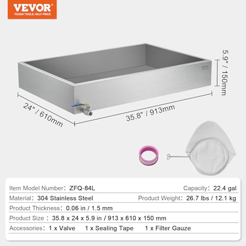 Image of VEVOR Maple Syrup Evaporator Pan, 22.4 Gal, 30 x 24 x 6 Inch Maple Syrup, 304 Stainless Steel Maple Syrup Pan, Evaporator Pan with 1 Valve and 3 Heating Methods, for Home, Outdoor