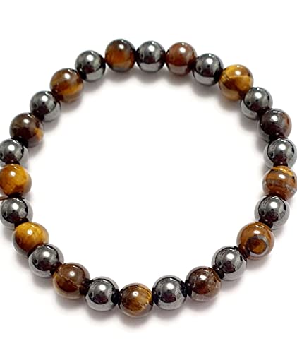 Bracelet protection, oeil de tigre, hématite, pour enfant (14 à 15 cm)