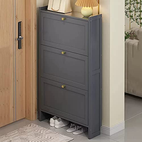Meuble à chaussures mince 70 cm autonome gris avec 3 niveaux de rangement pour chambre et entrée