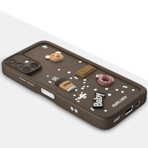 Image of Bintage Back Cover Compatible for Samsung Galaxy A71 | Cute 3D Taddy Ball Bear Milk Cake Coffee Silicon Case Full Body & Camera Protection - Brown