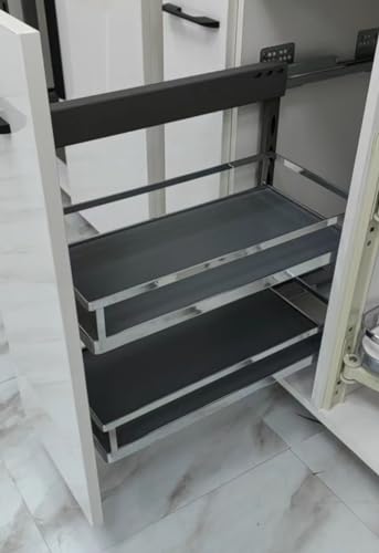 Image of DBR Kitchen Cabinet Side Mounted Bottle Pull Out Unit BPO with Soft Close (300 MM, Chrome, Flat Line)