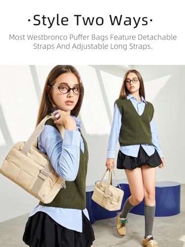 Image of WESTBRONCO Small Puffer Crossbody Bags for Women, Mini Puffy Quilted Gym Bag Lightweight Tote Bag with Zipper Compartments