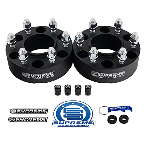 Supreme Suspensions - 2pc Set [Black] 2" Hub Centric Wheel Spacers Kit for 2015-2022 Ford F-150 2WD 4WD - BP: 6x135mm / CB: 87mm / Studs: M14x1.5 - Valve Stem Caps Included