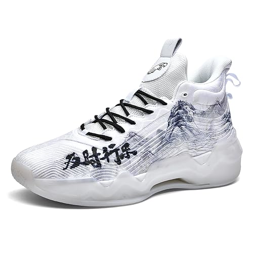 Mens High Top Basketball Shoes Womens Breathable Outdoor Fashion Lightweight Unisex-Adult Laceup Running Shoes White Size 11