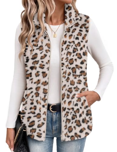Zeagoo Vests For Women 2026 Trendy Casual Warm Leopard Fleece Sherpa Jacket
