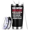 Qtencas Tech Support Gifts for Men, Tech Support Checklist IT Helpdesk Hotline Travel Tumbler, Stainless Steel Travel Mug, Birthday Chistmas Gifts for Technician, Programmer, Tech Lover, 20oz Black