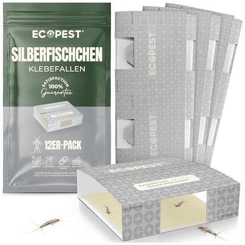 Silberfischchen-Falle – 12er-Pack | Klebefalle für den Innenbereich für Silberfische und andere Käfer und Insekten | Silberfisch-Killer, Monitor und Detektor mit natürlichem Köderlockstoff