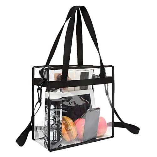 LoNinLoAn Transparente Tragetasche, Clear Tote Bag, 30x30x15cm PVC Clear Bag, Schultertasche, Waterproof Handtasche, Verstellbarem Schultergurt für Arbeit, Fitnessstudio, Sportspiele und Konzerte