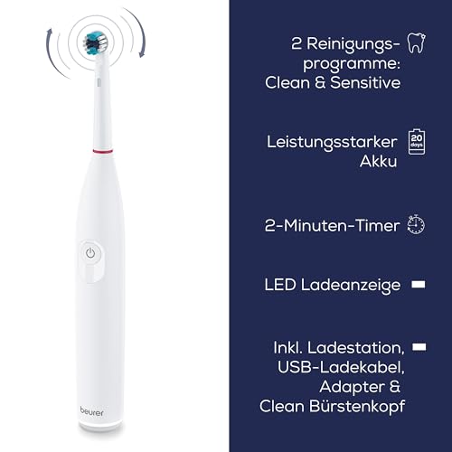Beurer TB 30 Elektrische Zahnbürste, 2 Reinigungsprogramme für Zahnpflege, oszillierend-pulsierende Putztechnologie zur Plaque Entfernung, 2-Minuten-Timer, leistungsstarker Akku – Bild 8