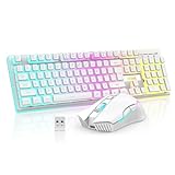 RedThunder K10 Wireless Gaming Keyboard and Mouse Combo, RGB Backlit Rechargeable 3800mAh Battery, Mechanical Feel Anti-ghosting Keyboard + 7D 3200DPI Mice for PC Gamer(White Pudding)