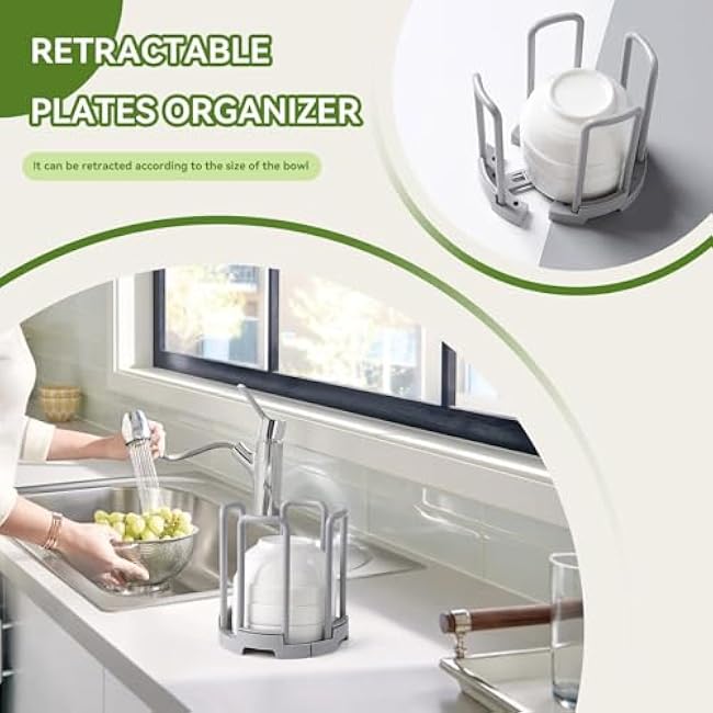 Collapsible Dish Drying Rack, 2PCS Plate Organizer for Cabinet Space Saver Bowl Organizer Small Plate Stand for Display, Kitchen Drawer, Countertop, Cabinet, Shelf, Cupboard