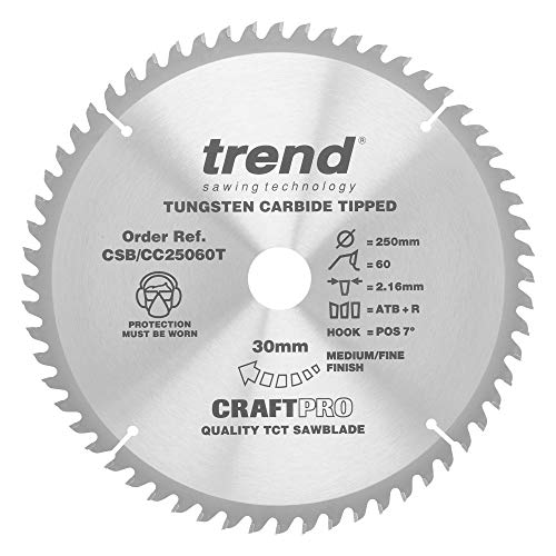 Trend Csb/Cc25060T Craft Pro - Lama Per Sega Circolare Tct Con Punta In Carburo Di Tungsteno, 250 Mm X 60 Denti X 30 Fori