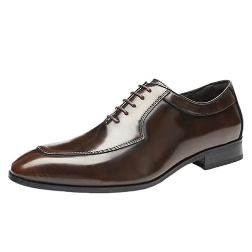 LSIGHTUS Italian Luxury Men Leather Oxford Dress Shoes Round Toe Rubber Sole Block Heel Non Slip Party Formal Comfortable Business Genuine Leather Elegant Office Brown