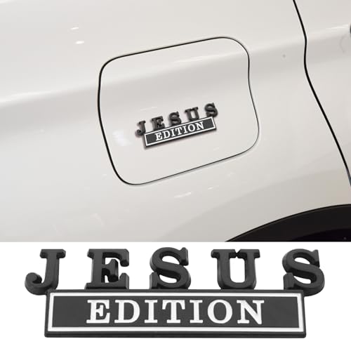 Image of 1pc 3D Raised Letter Jesus Edition Emblem Car Decal - Metal Sticker for Vehicles, Trucks, Motorcycles, SUV - Durable Door Tailgate Bumper Badge Auto Decoration (Black and White)