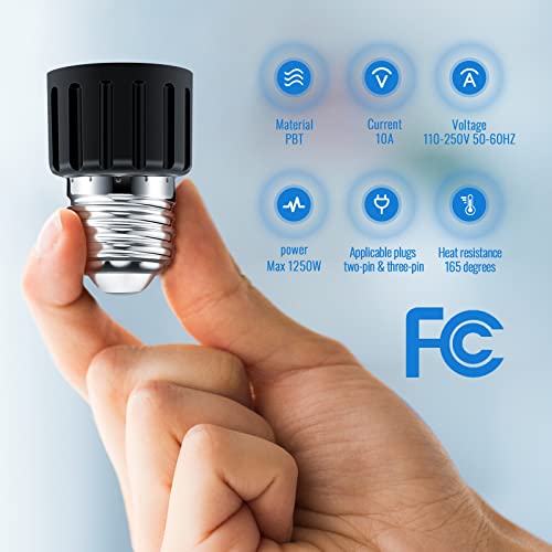 2 Packs Aborni E26/E27 3 Prong Light Socket To Plug Adapter, Polarized Screw In Outlet For Light Socket Adapter Outlet 3Prong Light Bulb Socket Adapter Fit For 2/3Prong Convert, For Porch Garage,Black #TOP4