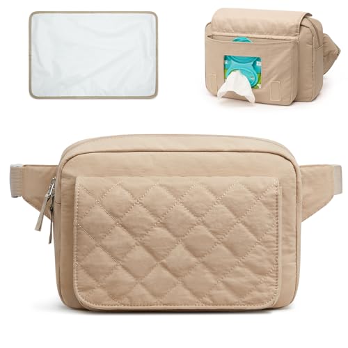 G4Free Small Diaper Bag for Baby Girl and Boy, Mini Sling Diaper Bag Fanny Pack with Portable Changing Pad (khaki)