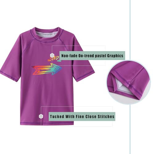 Image of Girls Rash Guard Swimsuits Short Sleeve Swim Shirt for Kids Girls One Piece Bathing Suit Swimwear 7-16 Years
