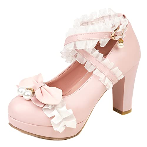 Talon carré plateforme rose pour éviter la fatigue : Mary Janes bout fermé taille 38