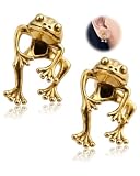MenYiYDS 1 paio Boho Orecchini a rana Orecchini a forma di rana bottone a forma di rana in oro anteriori sul retro Rana vintage Gioielli per donne e ragazze, frog, orecchini ragazza (oro)