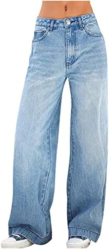 Bobono Womens Casual Wide Leg Jeans High Waisted Denim Long Pants Fashion Boyfriend Baggy Trousers with Pockets, Dark Blue, X-Large