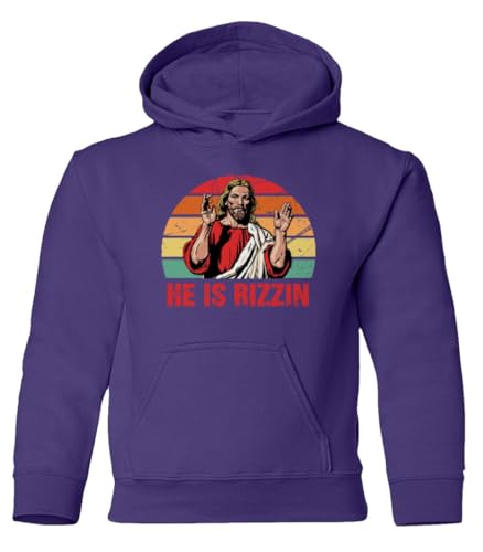 Happy Easter Day He Is Rizzin Jesus Is Risen Retro Youth Hooded Sweatshirt