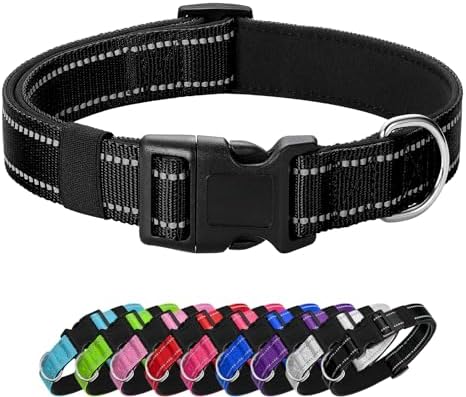Reflective Dog Collar Padded with Soft Neoprene Breathable Quick Release Basic Dog Collars for Medium Large Dogs Black Boy Girl