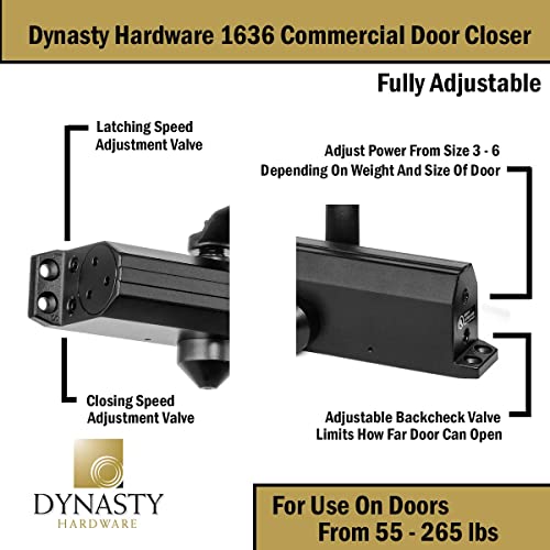 Dynasty Hardware Door Closer, Grade 1 Heavy Duty Commercial Hydraulic Closer, Self-Closing, Adjustable Spring Size 3-6, ADA Compliant, Surface Mount, Sprayed Duronotic Bronze, Series 1636