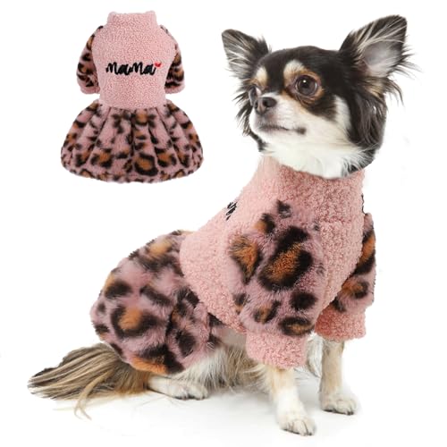 Leopard Dog Dresses for Small Dogs Fleece Dog Sweater Dress, Warm Dog Winter Clothes, Soft Stretchy Puppy Clothes Extra Small Pet Outfit, Yorkie Chihuahua Clothes Female, Pink, Small Leopard Dog Dresses for Small Dogs Fleece Dog Sweater Dress, Warm Dog Winter Clothes, Soft Stretchy Puppy Clothes Extra Small Pet Outfit, Yorkie Chihuahua Clothes Female, Pink, Small