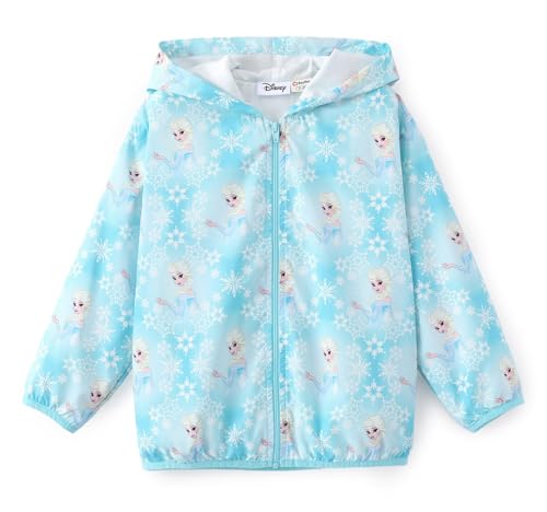 Disney Frozen Elsa Girls Rain Jackets with Hood and Pocket Sun Protection Zip-up Lightweight & Waterproof Rain Coats Kids Outwear Clothes 5-6 Years