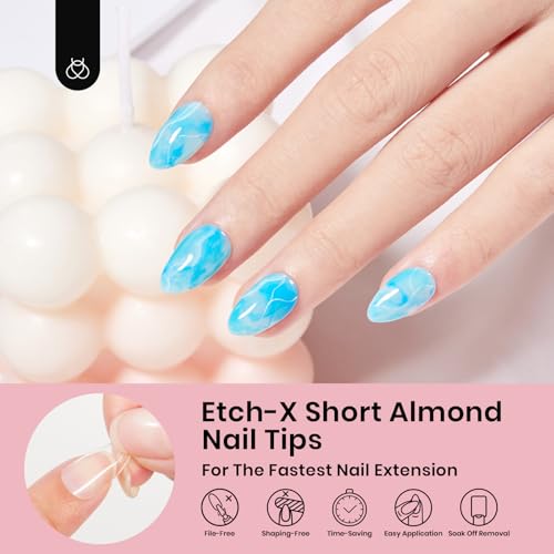 Image of Beetles Gel Nail Tips 576Pcs Pre-Shape Short Almond Etch-X Nail Tips,12 Sizes Soft Acrylic False Tips Half Matte Full Cover Easy DIY Press On Nail Extensions Art Salon Gift Set for Women